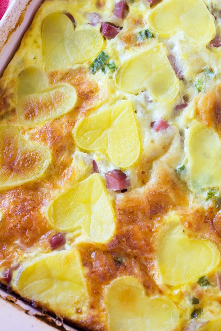 Valentine's Day Ham and Cheese Breakfast Casserole