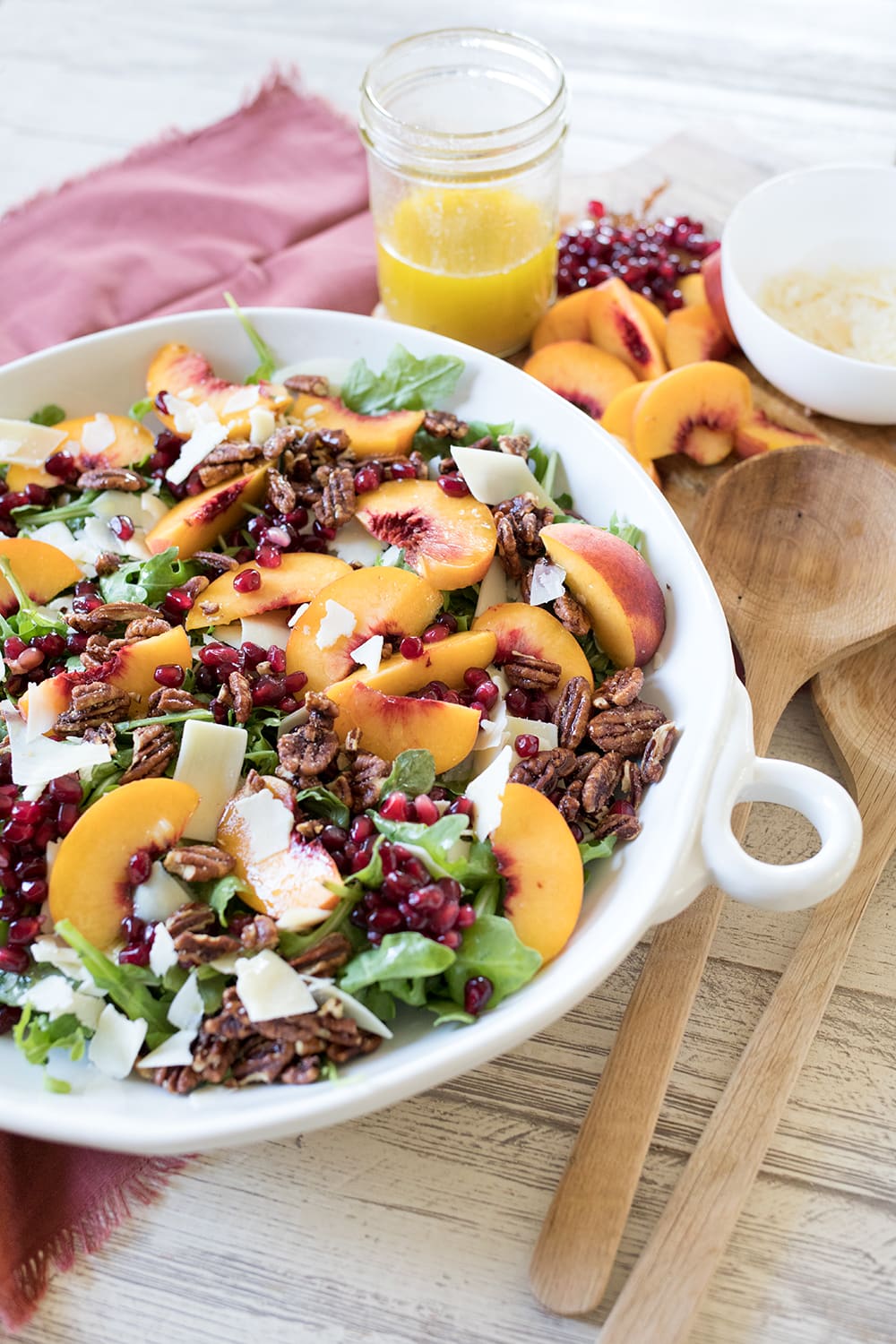 Arugula Peach Salad with Pomegranate and Pecans