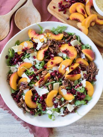 Arugula Peach Salad with Pomegranate and Pecans