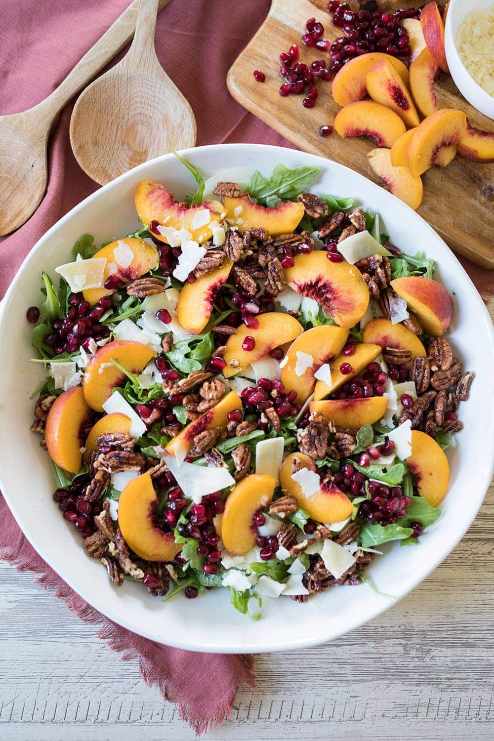 Arugula Peach Salad with Pomegranate and Pecans