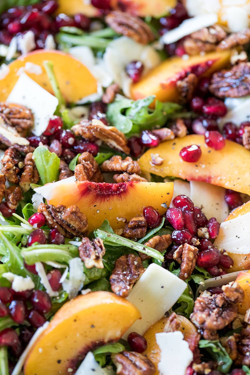 Arugula Peach Salad with Pomegranate and Pecans