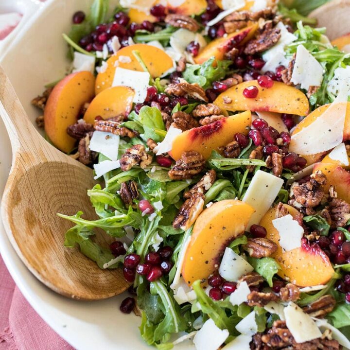 Arugula Peach Salad with Pomegranate and Pecans