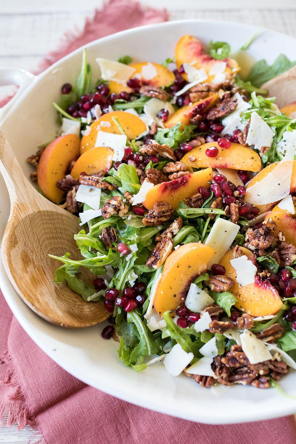 Arugula Peach Salad with Pomegranate and Pecans