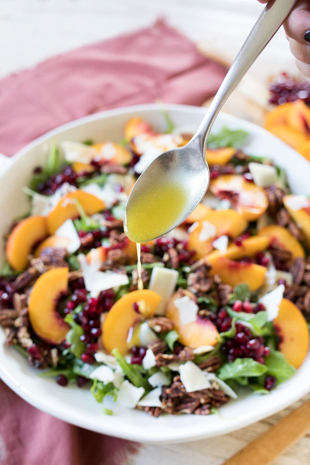 Arugula Peach Salad with Pomegranate and Pecans