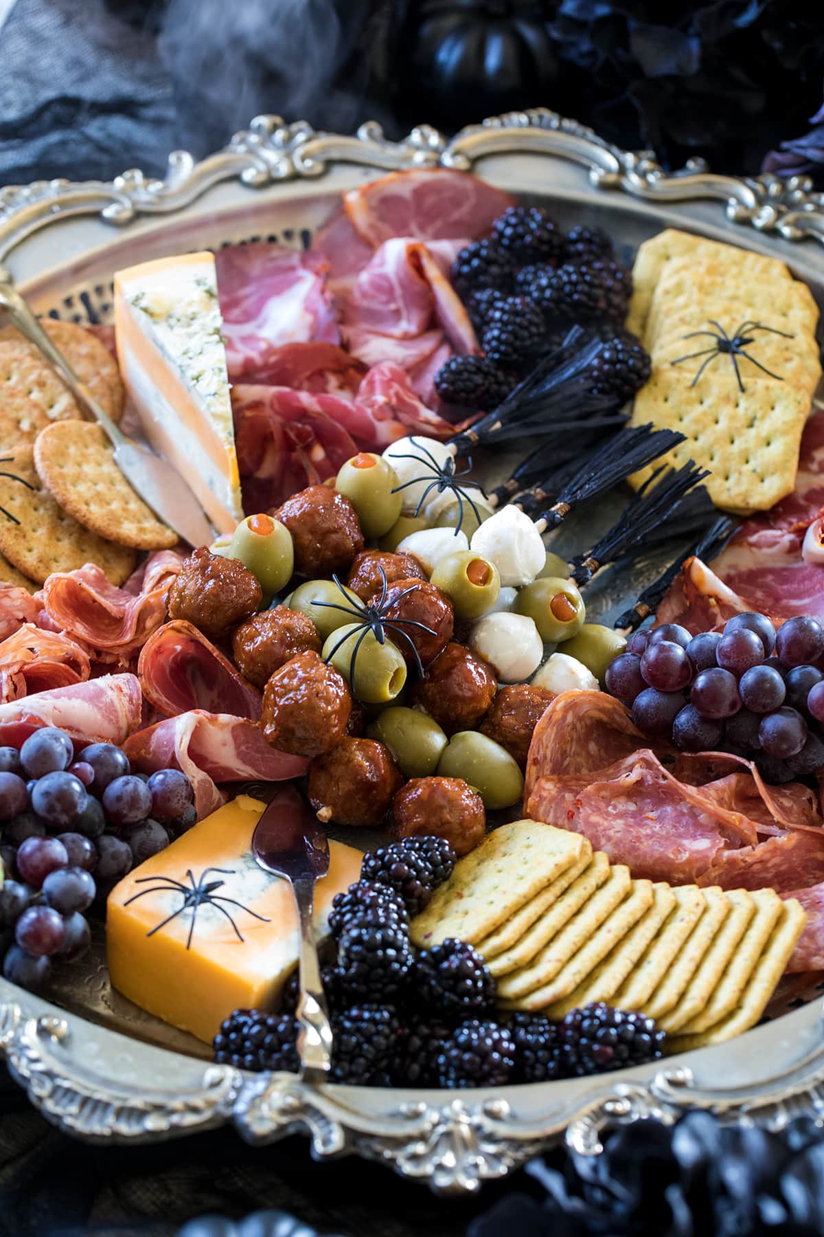 Halloween Charcuterie Board and Meatball Skewers