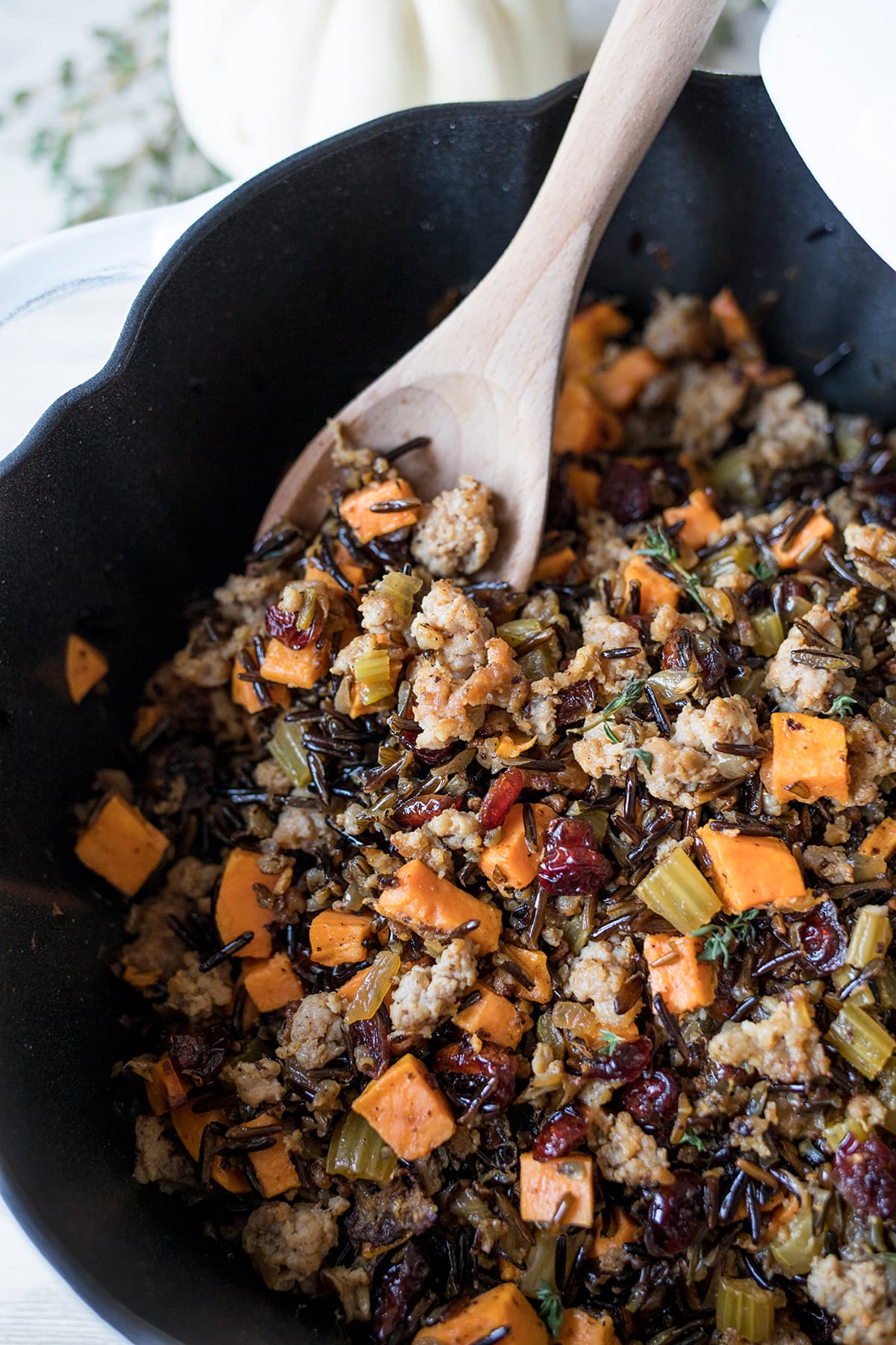 Wild Rice with Sausage Sweet Potato and Cranberries