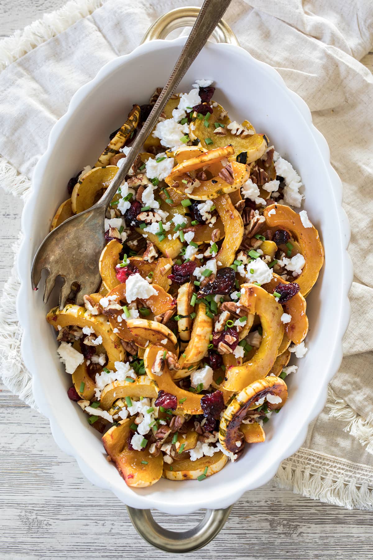 Roasted Delicata Squash with Cranberries and Feta makes a perfect Thanksgiving side dish #thanksgiving #delicata #squash #healthy