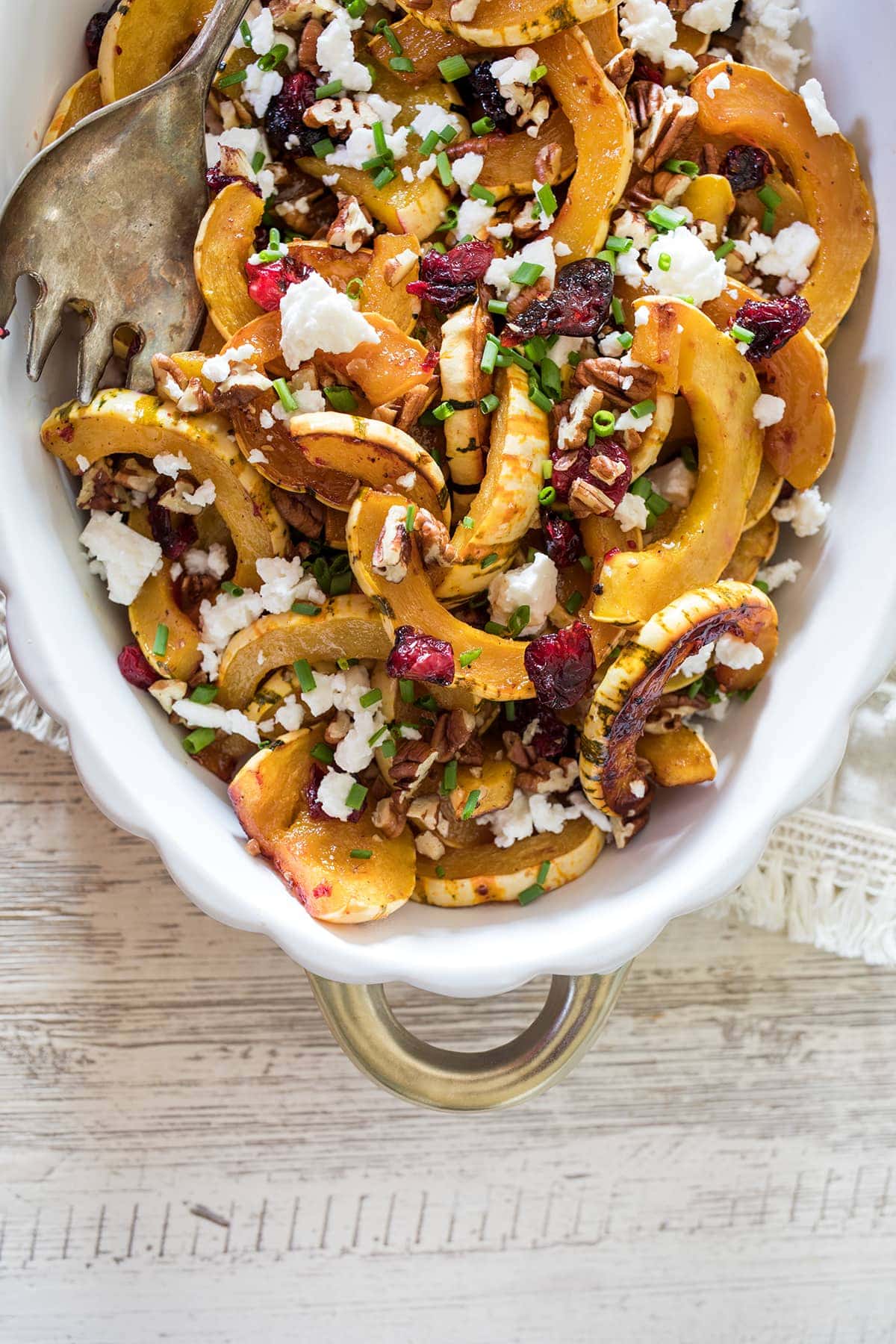 Roasted Delicata Squash with Cranberries and Feta makes a perfect Thanksgiving side dish #thanksgiving #delicata #squash #healthy