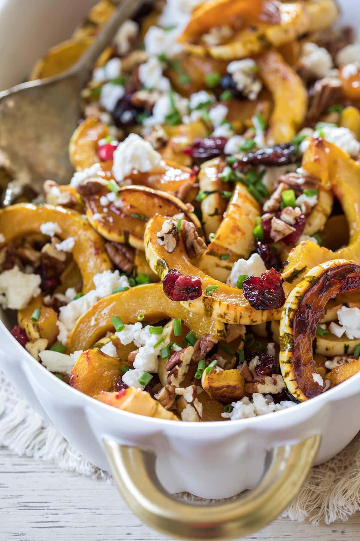 Roasted Delicata Squash with Cranberries and Feta makes a perfect Thanksgiving side dish #thanksgiving #delicata #squash #healthy