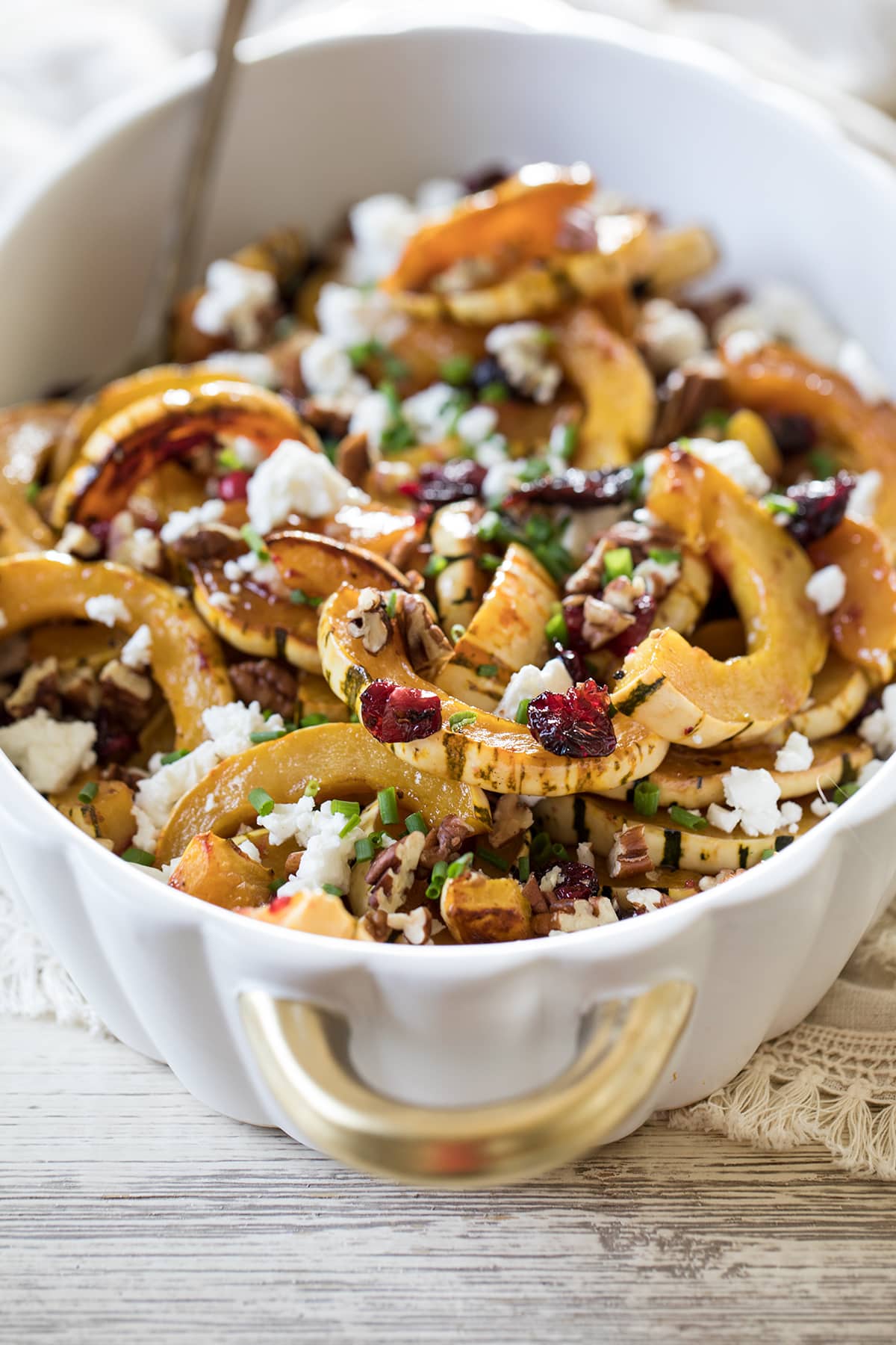 Roasted Delicata Squash with Cranberries and Feta makes a perfect Thanksgiving side dish #thanksgiving #delicata #squash #healthy