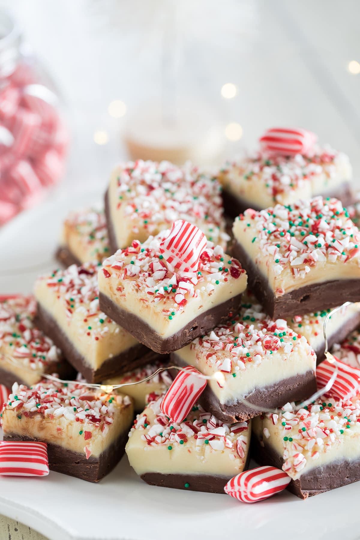 Easy Layered White Chocolate Peppermint Fudge