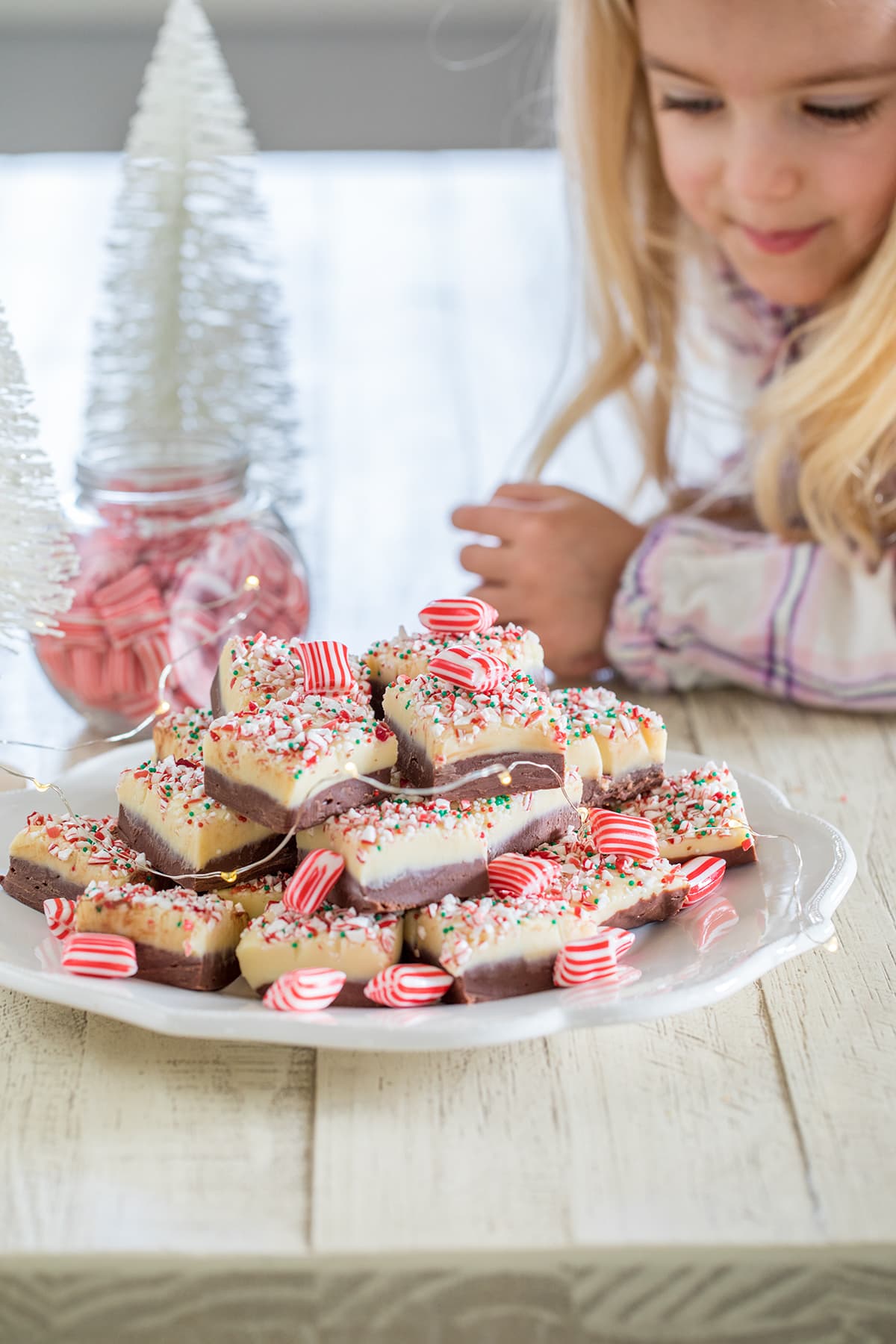 Easy Layered White Chocolate Peppermint Fudge