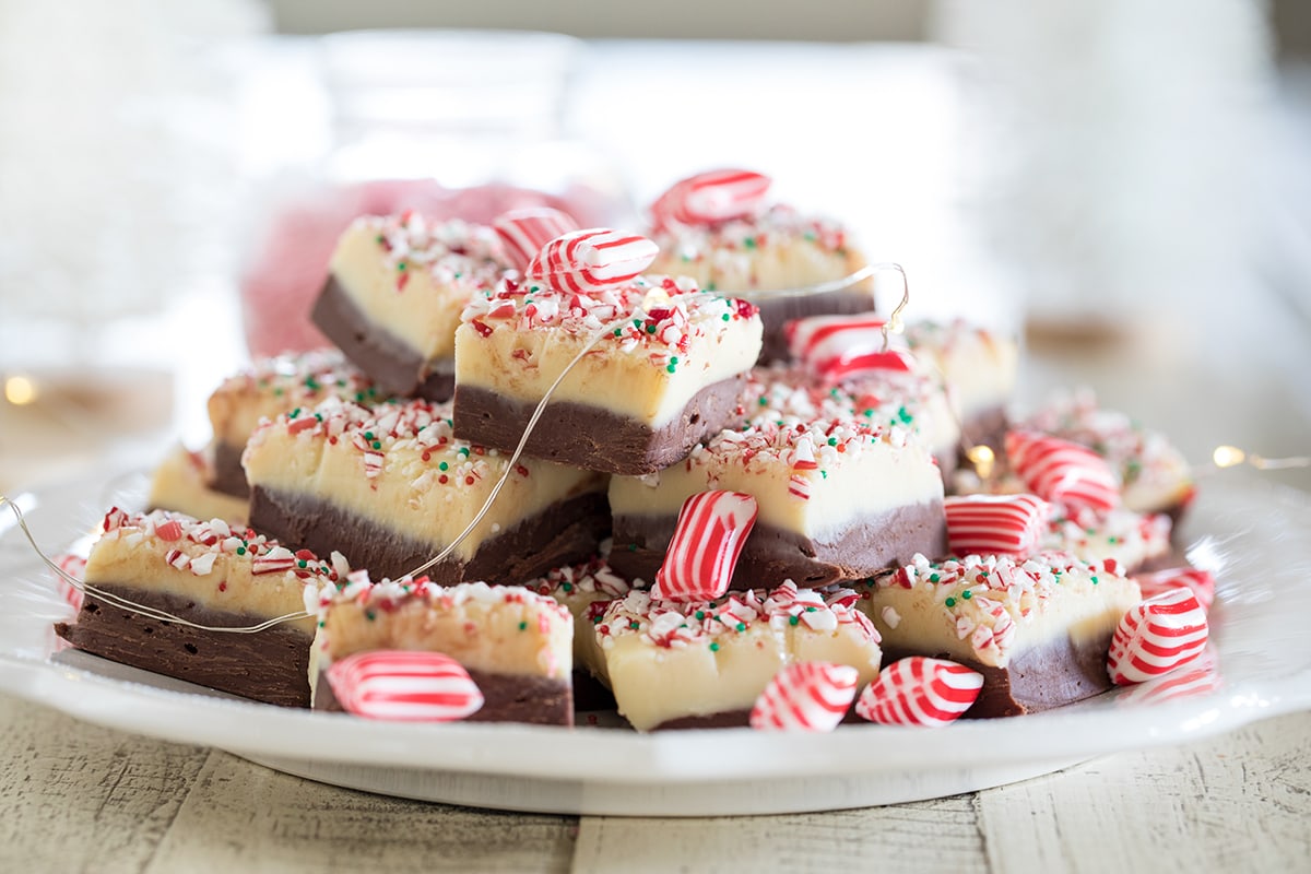 Easy Layered White Chocolate Peppermint Fudge