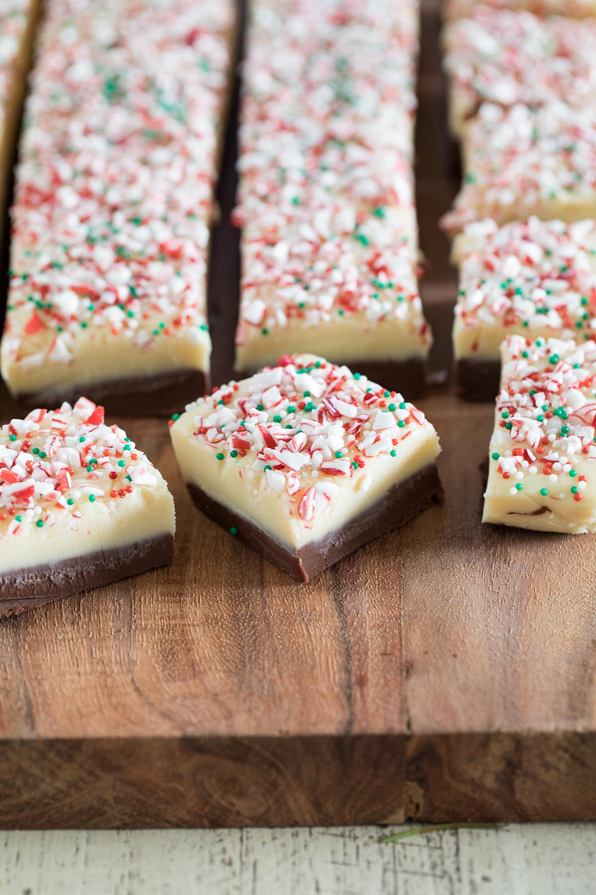 Easy Layered White Chocolate Peppermint Fudge