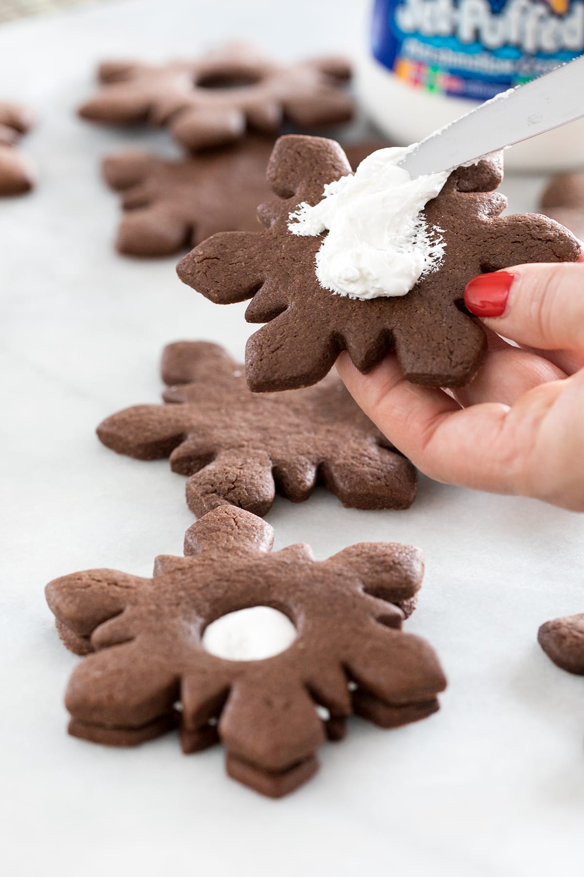 Hot Chocolate Marshmallow Linzer Cookies