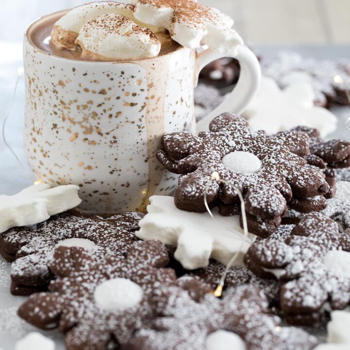 Hot Chocolate Marshmallow Linzer Cookies