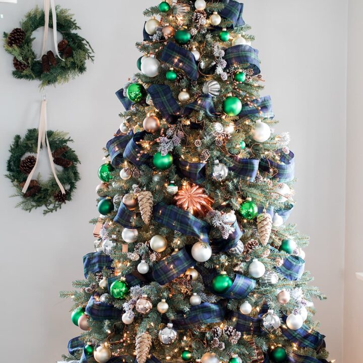 Woodsy Green Plaid and Copper Christmas Tree