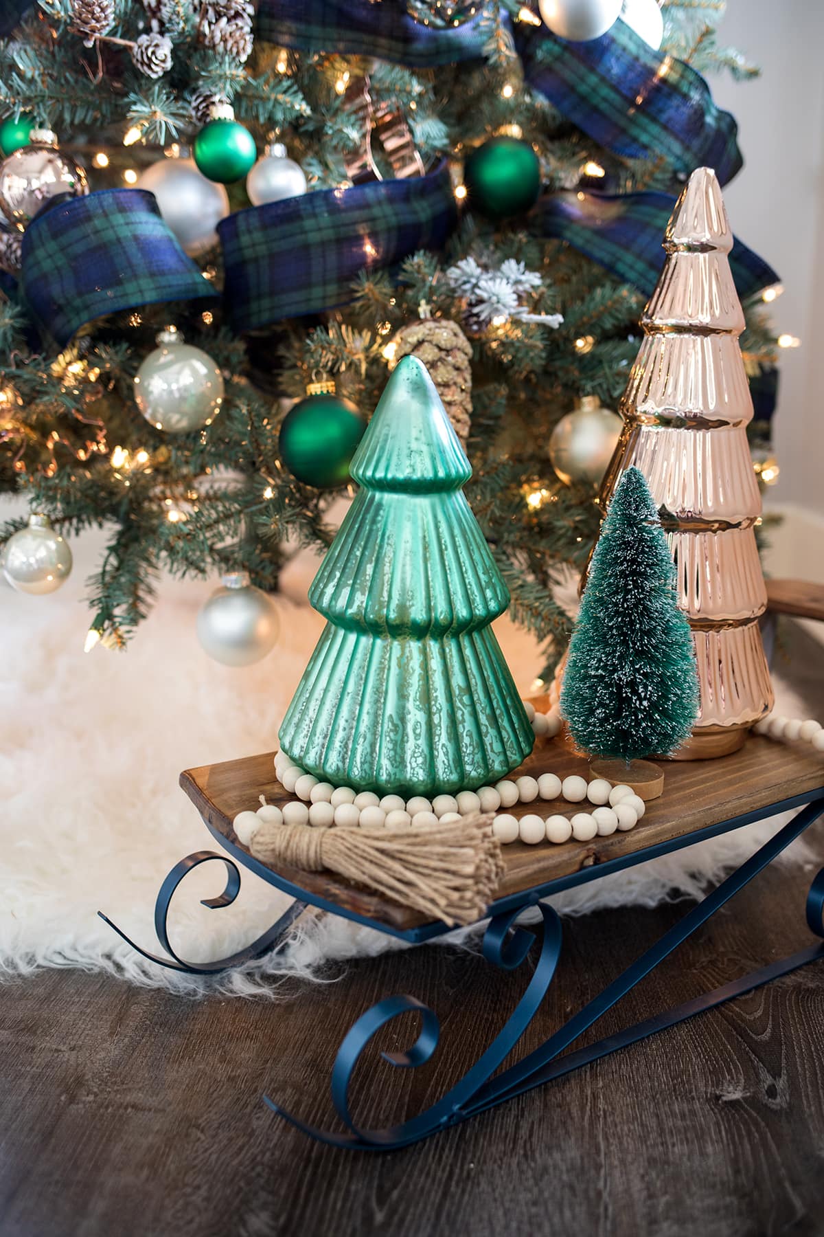 Woodsy Green Plaid and Copper Christmas Tree