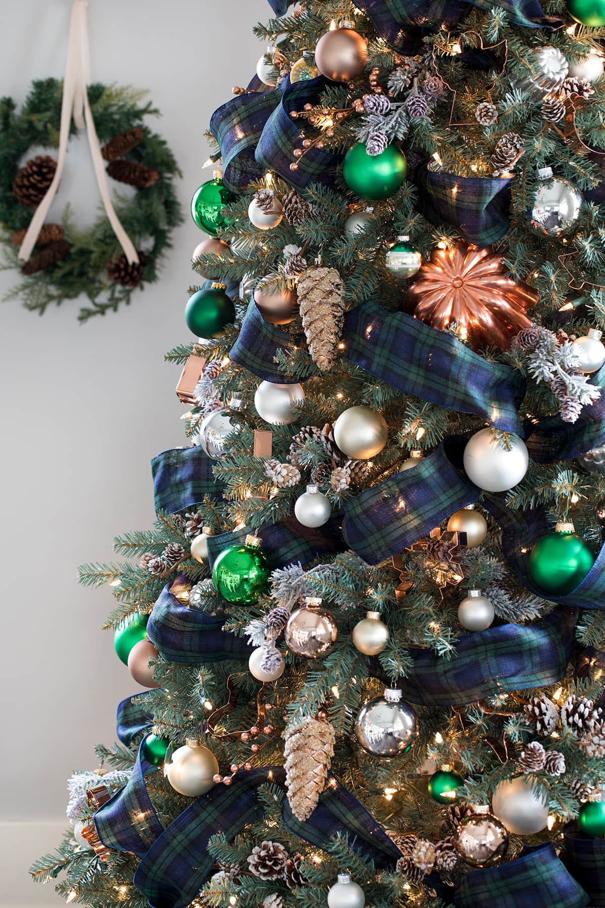 Woodsy Green Plaid and Copper Christmas Tree