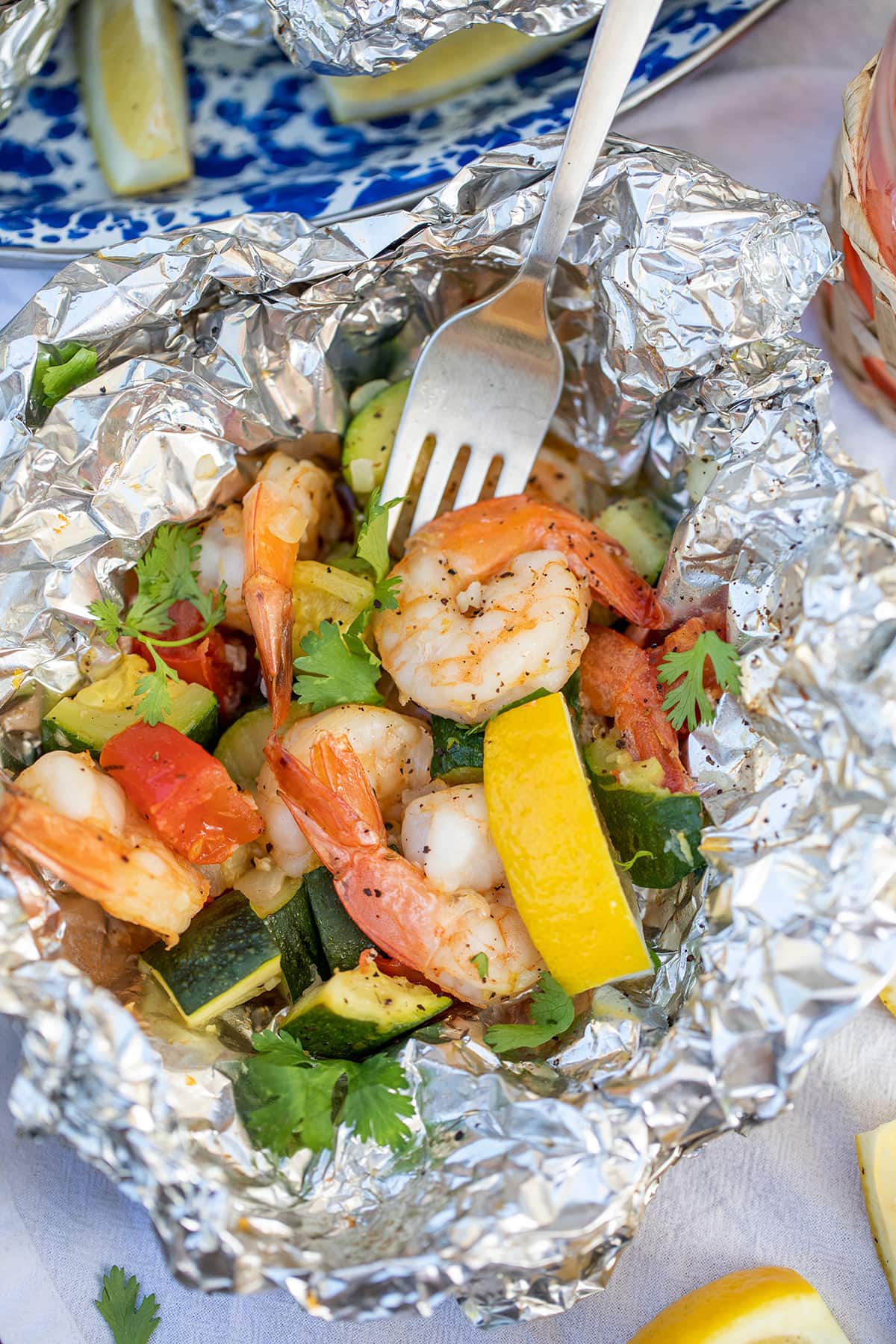 Lemon Garlic Shrimp Grill Packets