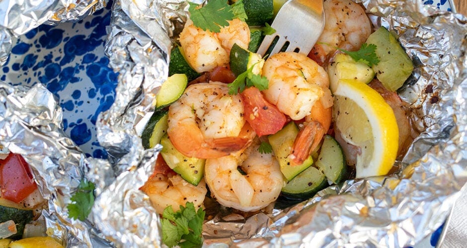 Lemon Garlic Shrimp Grill Packets