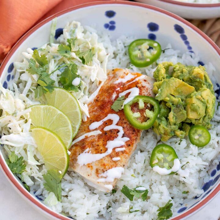 Fish Taco Bowls with Cilantro Lime Rice