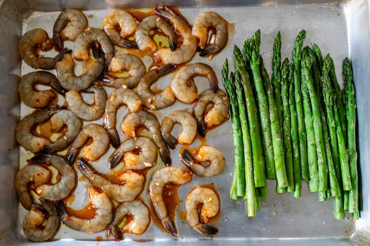 Sheet Pan Sweet Chili Garlic Shrimp with Asparagus