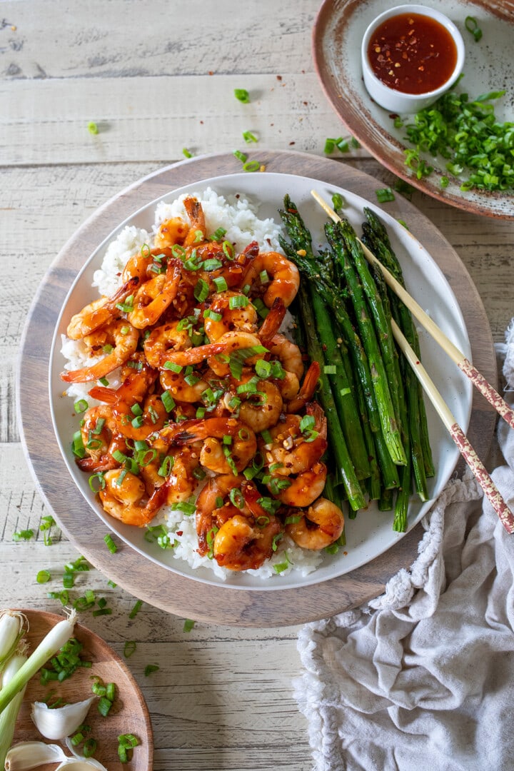 Sheet Pan Sweet Chili Garlic Shrimp with Asparagus