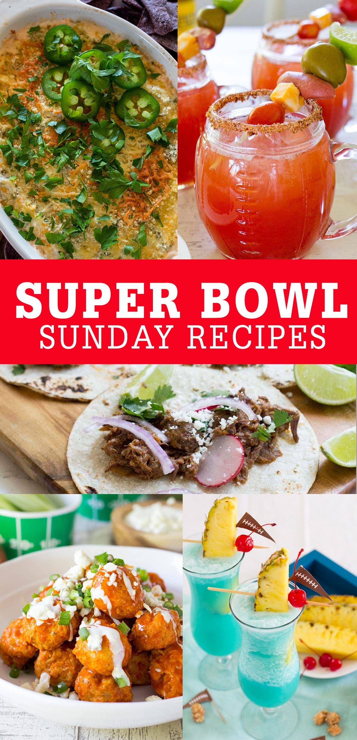 Game day recipes to feed a Super Bowl party of hungry football fans from the best dips to chili recipes, drinks and more.