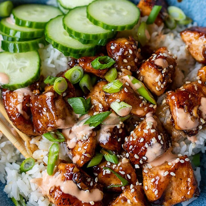 Sticky Honey Garlic Salmon Bites
